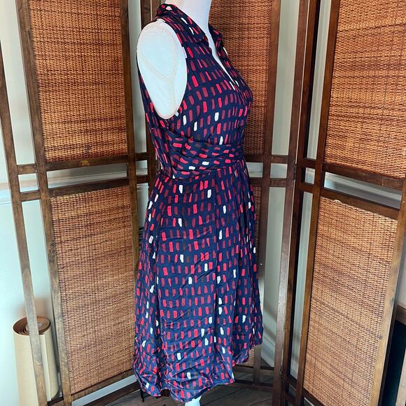 11.1. Tylho Brynn Tile Print Navy Sleeveless Shirt Dress Size Small - Picture 4 of 11